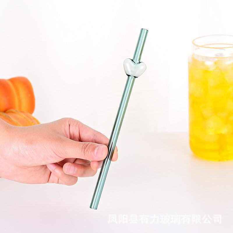heart shaped glass straw for coffee mugs and tumblers