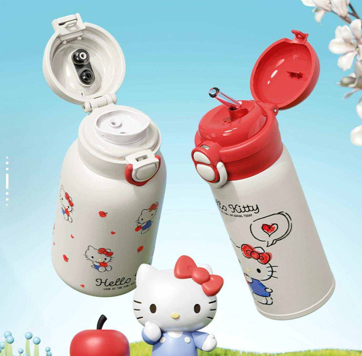 Hello Kitty insulated tumbler set with red apple design and gift box