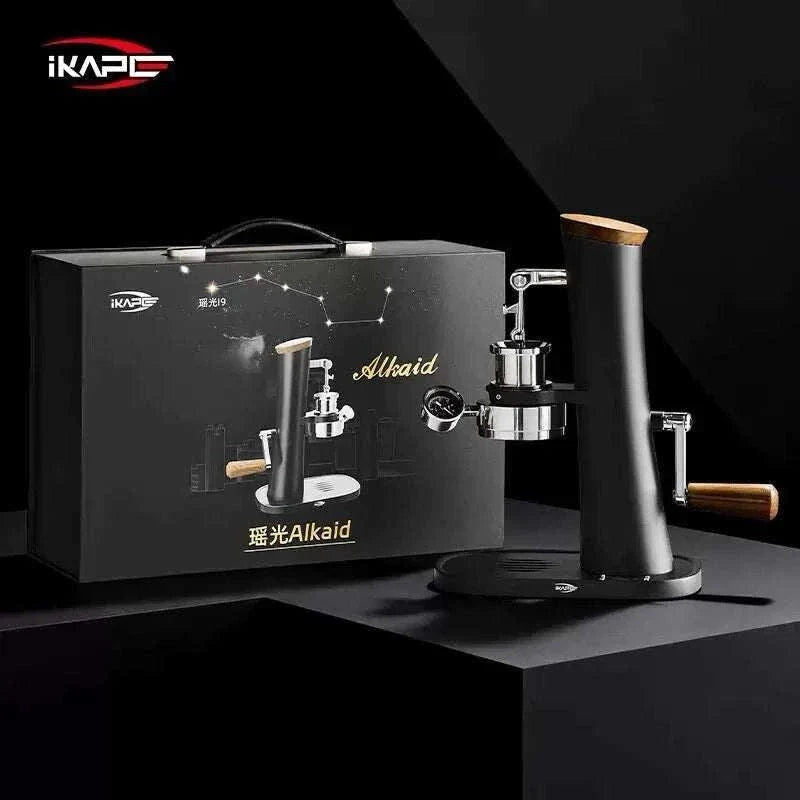 IKAPE Alkaid Manual Espresso Machine with pressure gauge and walnut wood accents