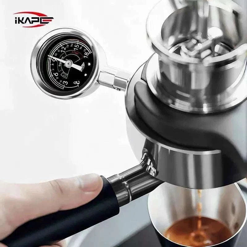 IKAPE Alkaid manual espresso machine with pressure gauge and walnut accents