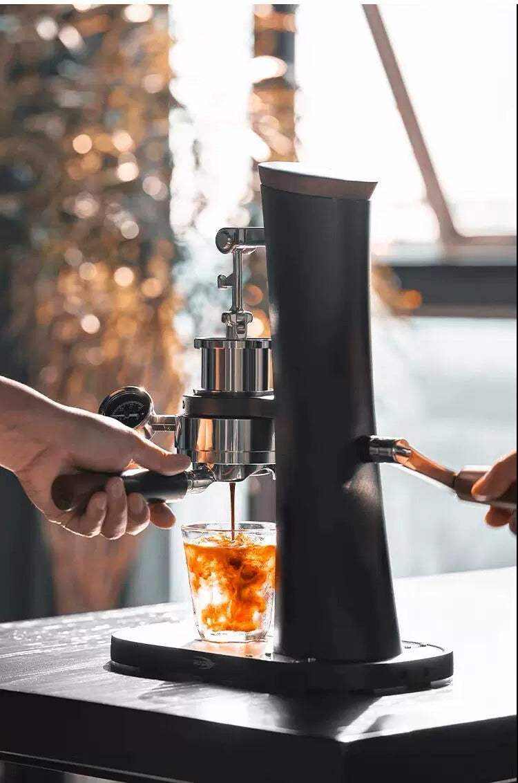 IKAPE Alkaid Manual Espresso Machine with pressure gauge and wooden accents