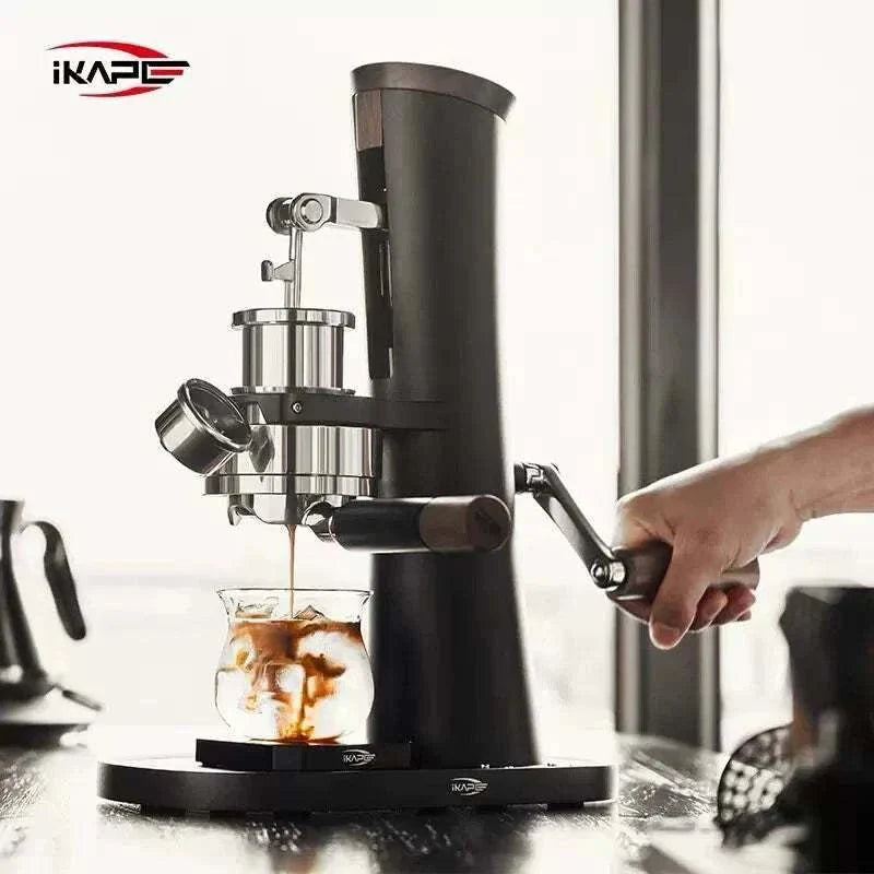 IKAPE Alkaid Manual Espresso Machine with pressure gauge and wooden accents