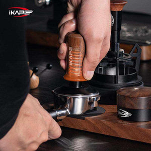 IKAPE professional espresso tamper and distributor set with walnut handles