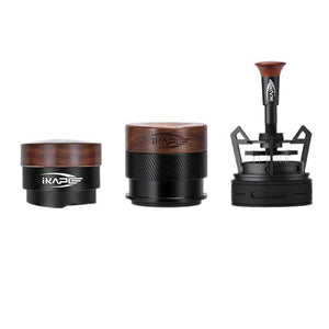 IKAPE professional espresso tamper and distributor set with walnut handle