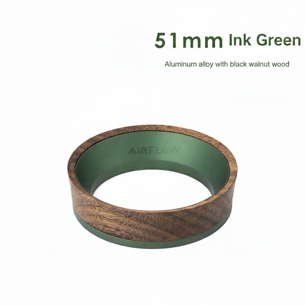 Magnetic espresso dosing funnel with walnut wood on portafilter