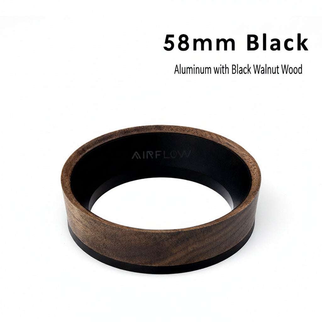 Magnetic espresso dosing funnel with walnut wood on portafilter