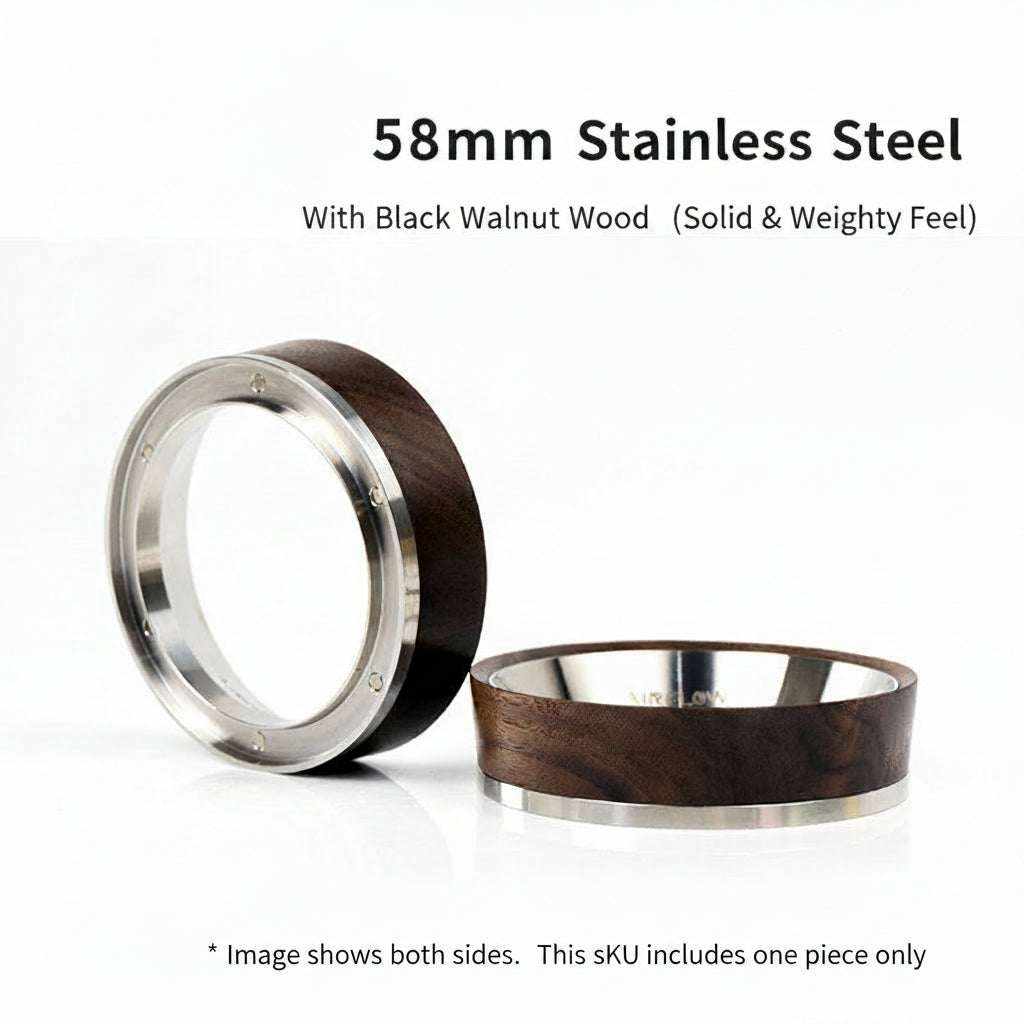 Magnetic espresso dosing funnel with walnut wood and aluminum alloy