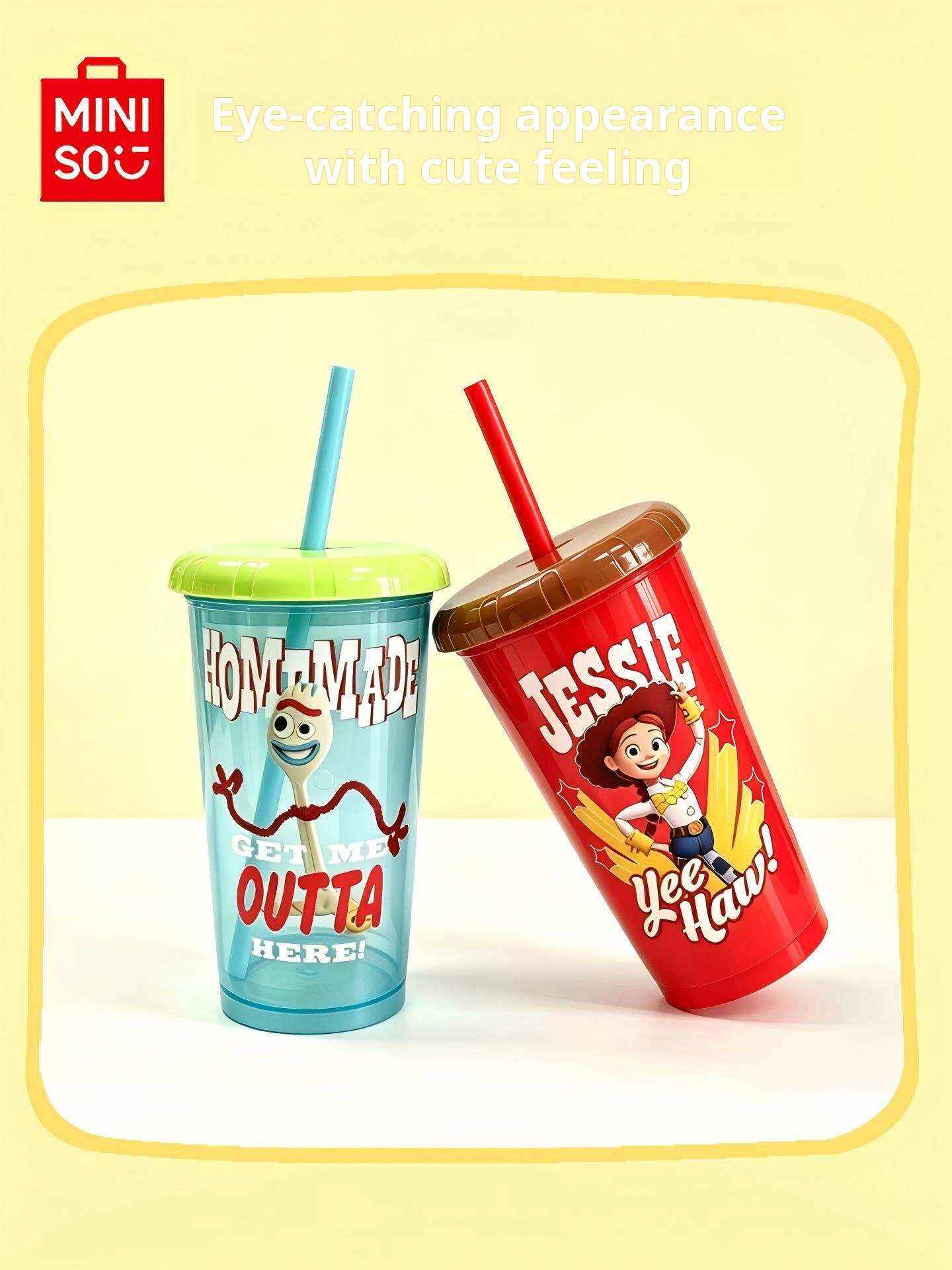 MINISO Disney Toy Story 4-piece plastic straw cup set with vibrant prints