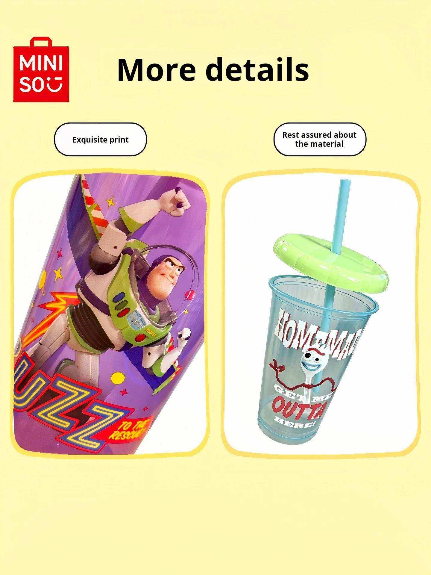 MINISO Disney Toy Story 4-piece plastic straw cup set with vibrant prints