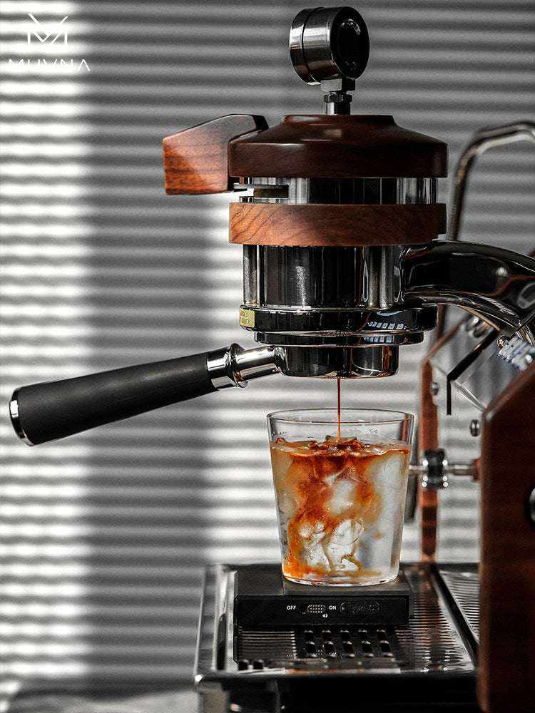 MUVNA bottomless espresso portafilter with silicone handle for precise extraction