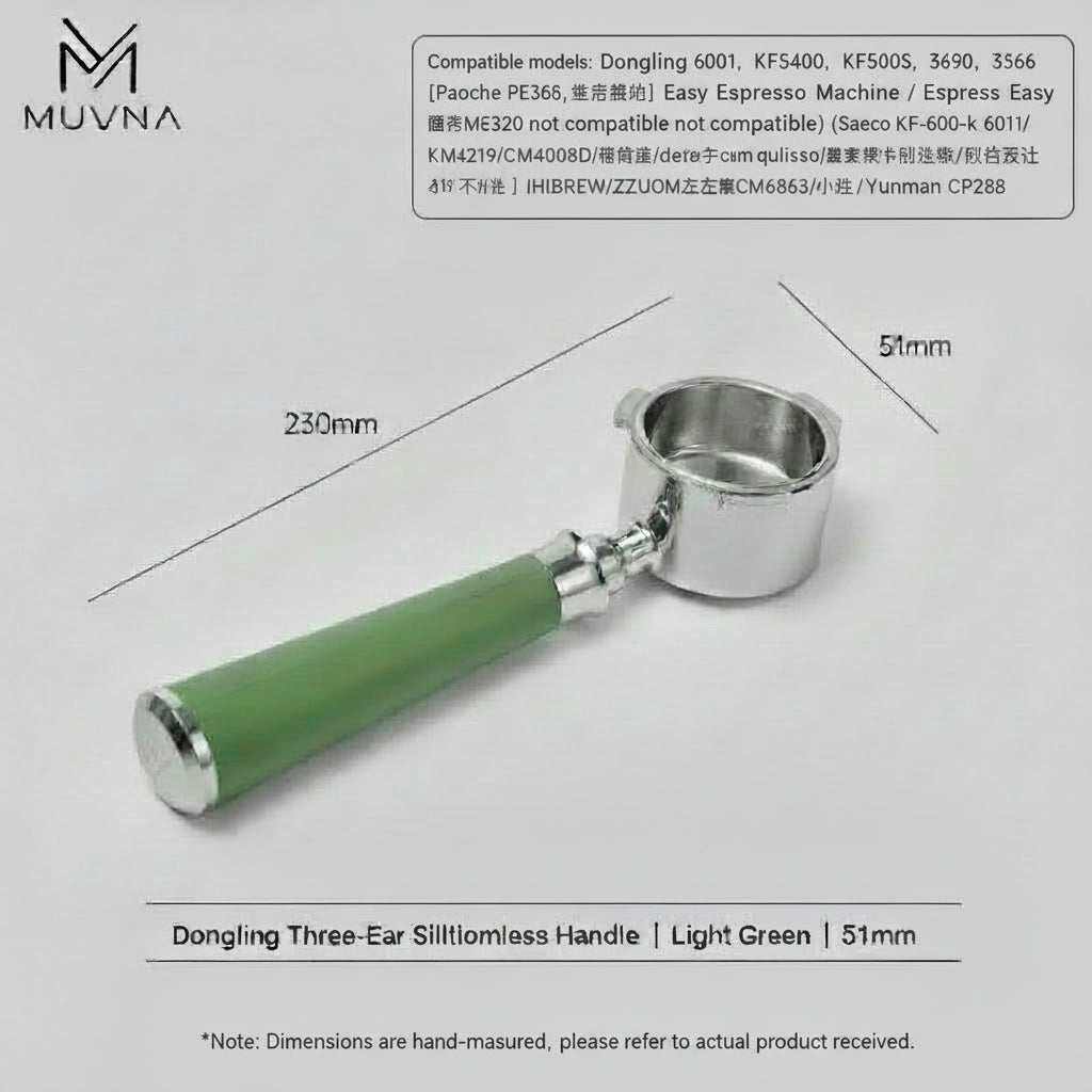 MUVNA bottomless espresso portafilter with silicone handle and stainless steel head