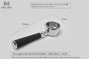 MUVNA bottomless espresso portafilter with silicone handle for precise coffee extraction