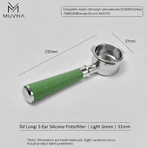 MUVNA bottomless espresso portafilter with silicone handle and stainless steel head