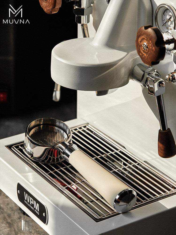 MUVNA bottomless espresso portafilter with silicone handle and stainless steel head