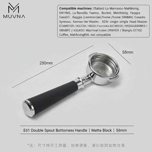 MUVNA bottomless espresso portafilter with silicone handle in matte black