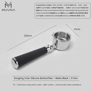 MUVNA bottomless espresso portafilter with silicone handle and stainless steel head