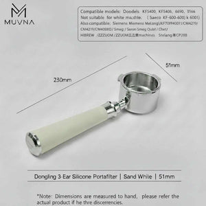 MUVNA bottomless espresso portafilter with silicone handle and stainless steel head