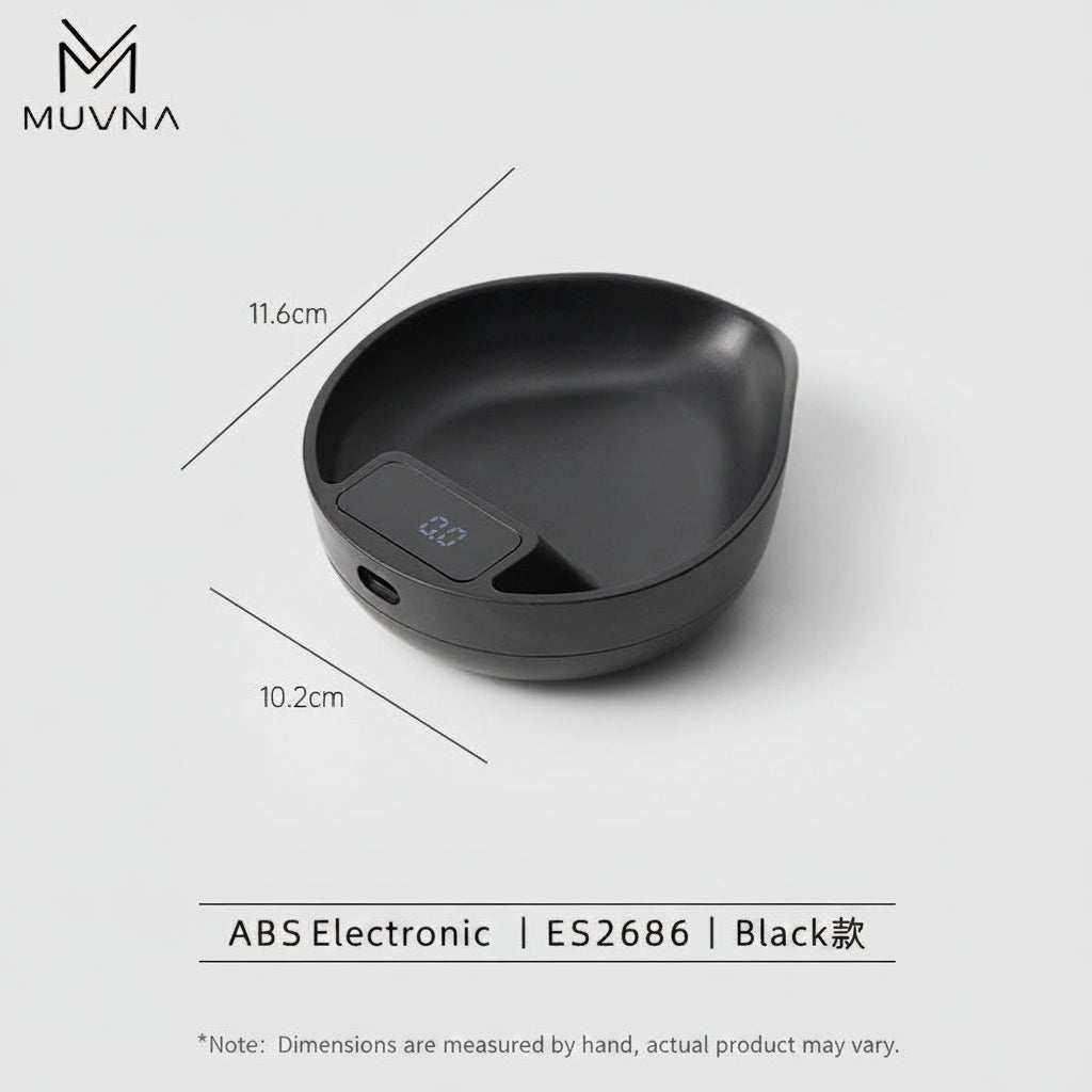 MUVNA digital coffee bean scale dosing tray with built-in display