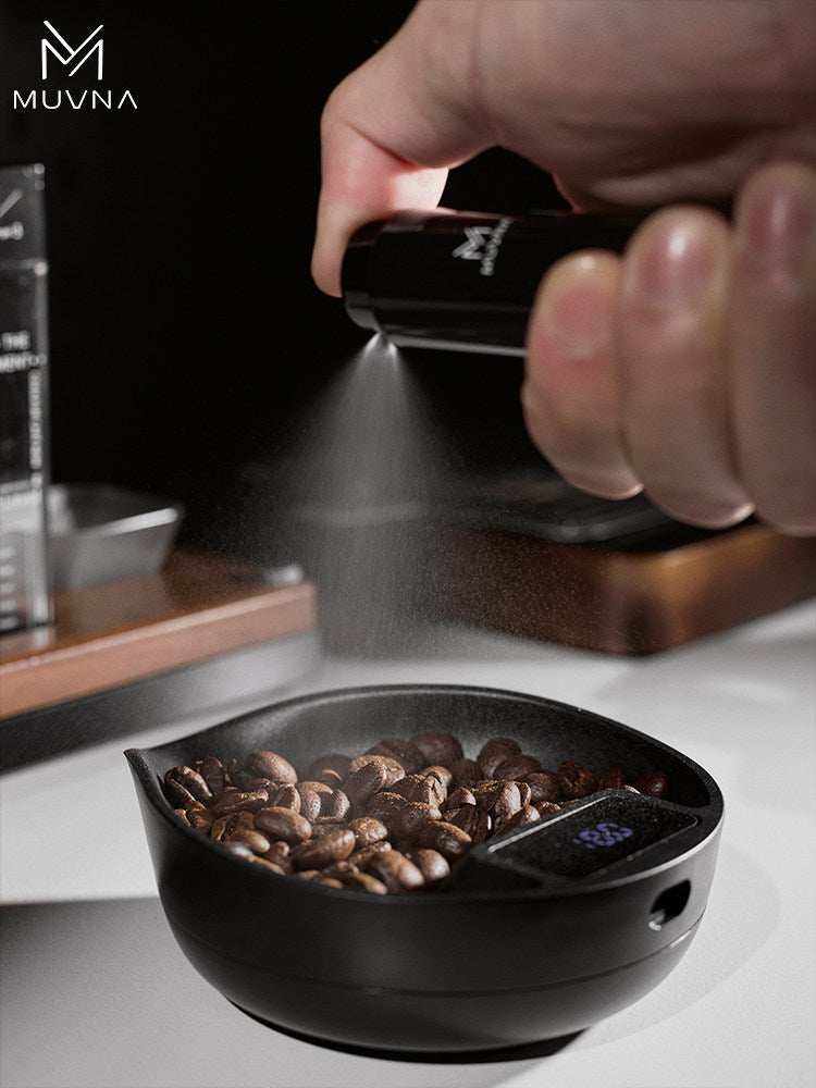 MUVNA digital coffee bean scale dosing tray with LED display and pouring spout