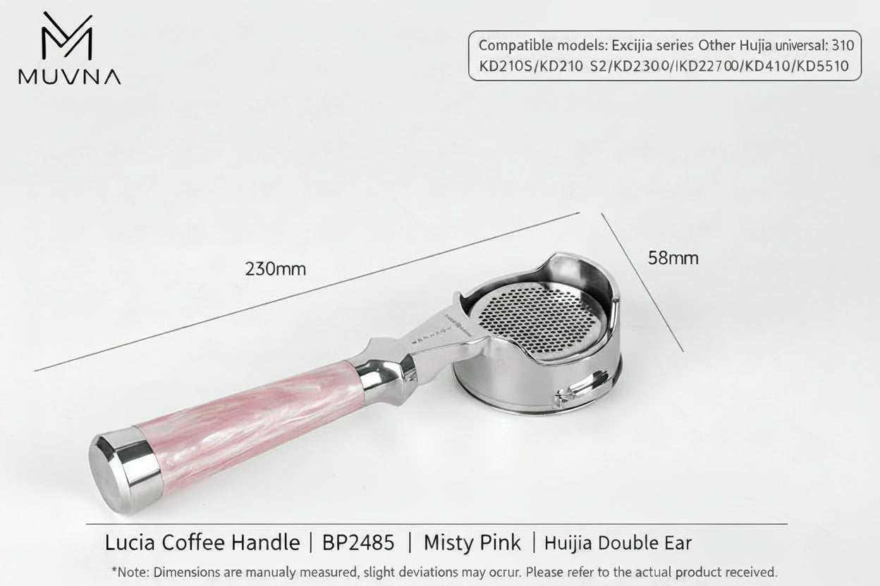 MUVNA Lucia premium espresso portafilter with misty pink handle