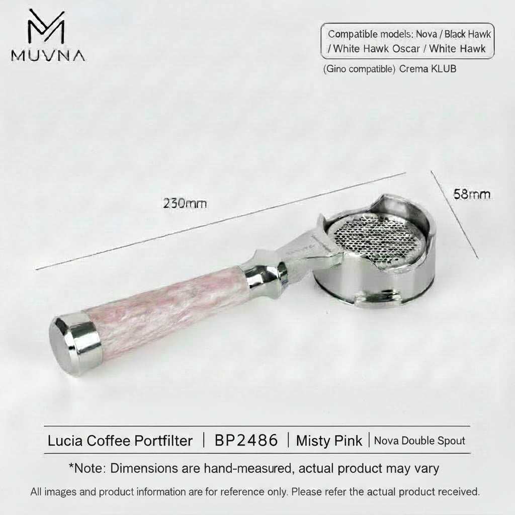 MUVNA Lucia premium espresso portafilter with misty pink handle