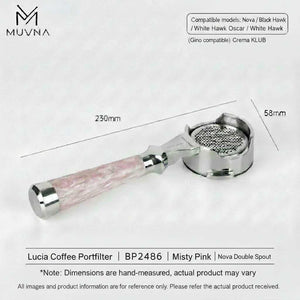 MUVNA Lucia premium espresso portafilter with misty pink handle