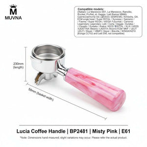 MUVNA Lucia premium espresso portafilter with misty pink handle