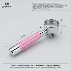 MUVNA Lucia premium espresso portafilter with misty pink resin handle