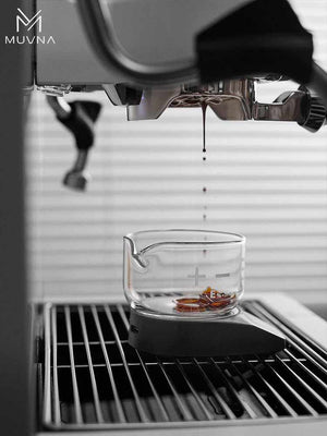 MUVNA Palm Mini digital espresso scale with timer on black surface