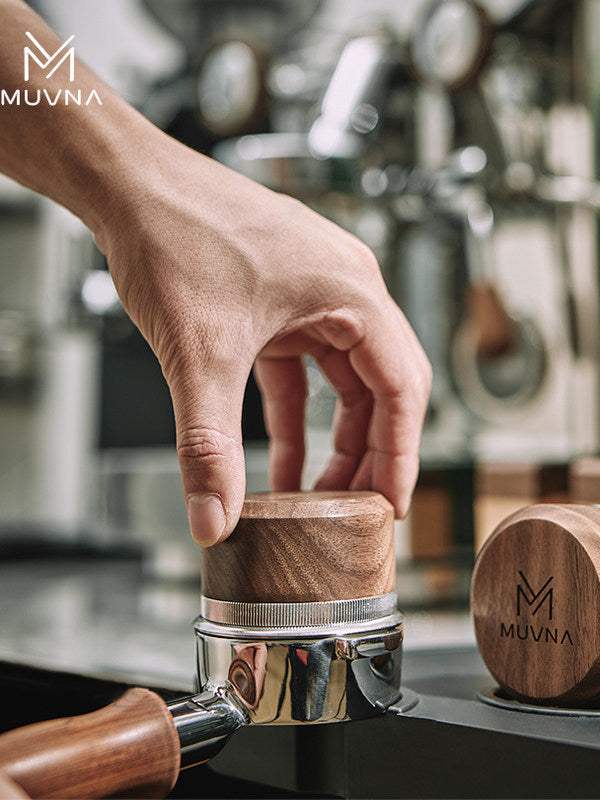 MUVNA walnut wood four-blade espresso coffee distributor with stainless steel base
