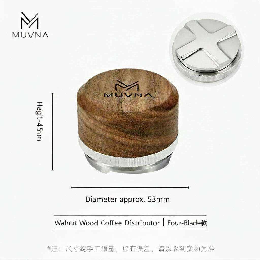 MUVNA walnut wood four-blade espresso coffee distributor with stainless steel base