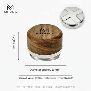 MUVNA walnut wood four-blade espresso coffee distributor with stainless steel base