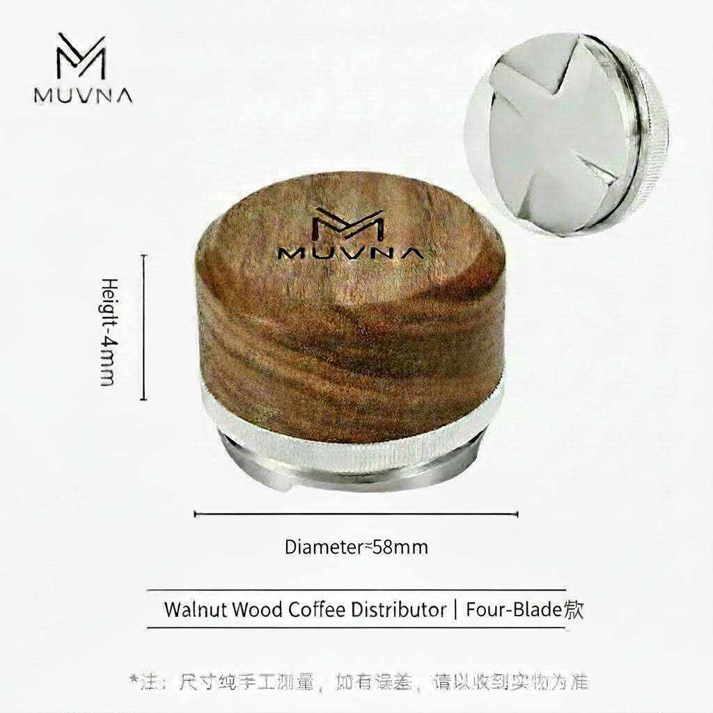 MUVNA walnut wood four-blade espresso distributor with stainless steel base