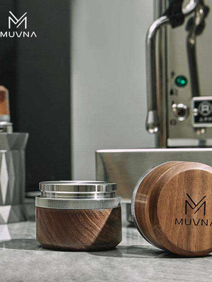 MUVNA walnut wood four-blade espresso distributor with stainless steel base