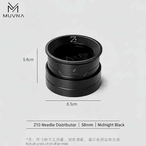 MUVNA Z10 58mm espresso needle distributor tool in midnight black with storage base
