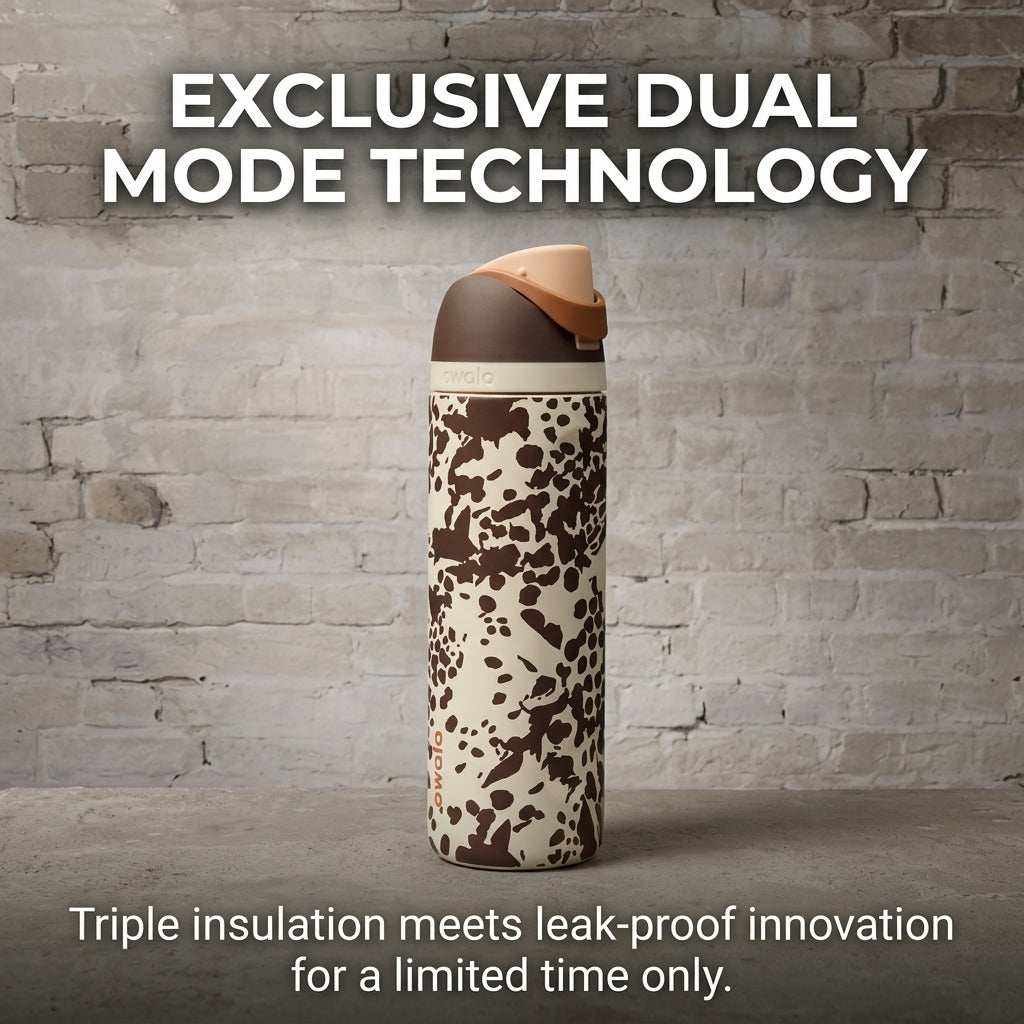 Owala FreeSip insulated stainless steel water bottle with dual-mode spout and earth-tone finish