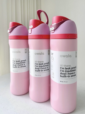 Pink Owala FreeSip insulated water bottle with straw and leak-proof lid