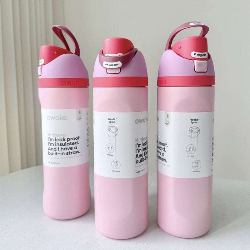 Pink Owala FreeSip insulated water bottle with straw and leak-proof lid