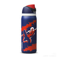 Owala FreeSip Water Bottle with Spider-Man design, insulated, featuring covered spout and carry loop for easy transport