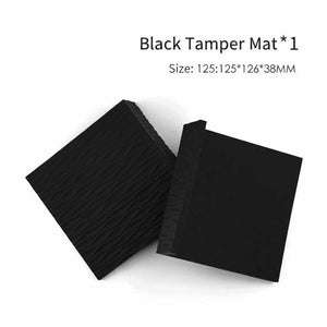 Silicone non-slip corner espresso tamping mat on countertop edge