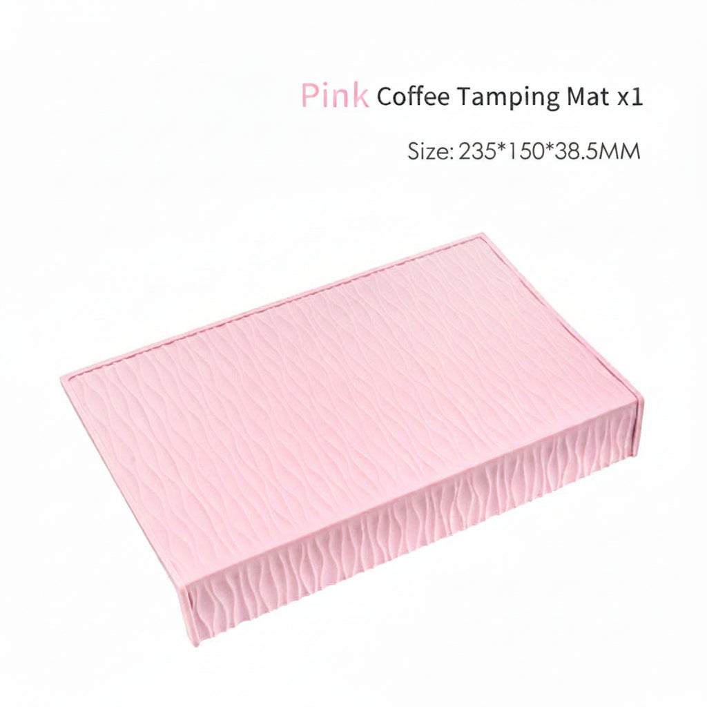 Silicone non-slip corner tamping mat on espresso bar countertop