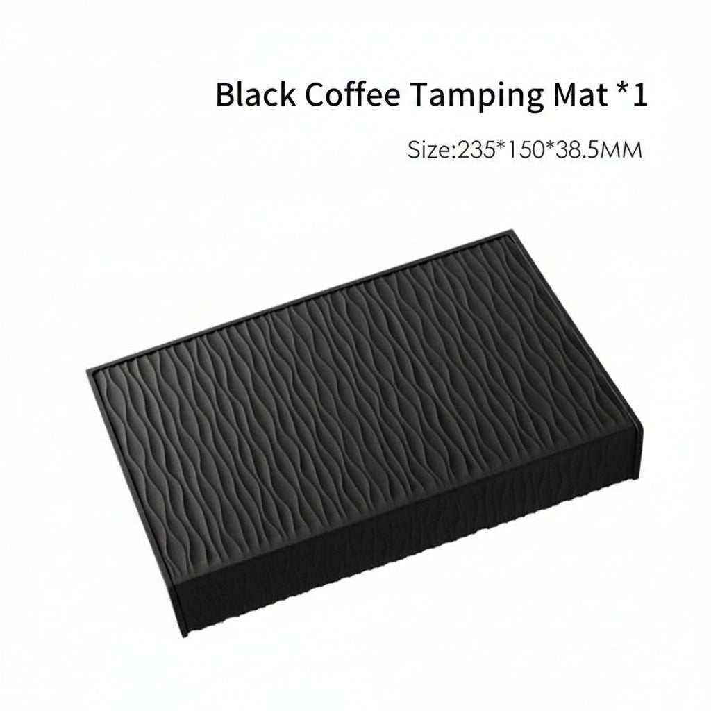 Silicone non-slip corner tamping mat on espresso bar countertop