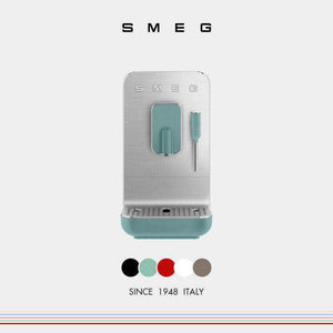 SMEG BCC02 automatic espresso machine with steam wand on countertop