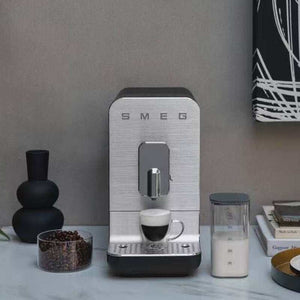 SMEG home espresso machine with grinder and steam frother, gallery photo