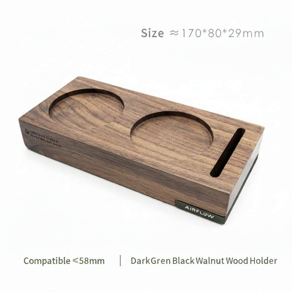 solid walnut espresso tamper holder stand for 58mm with aluminum accent