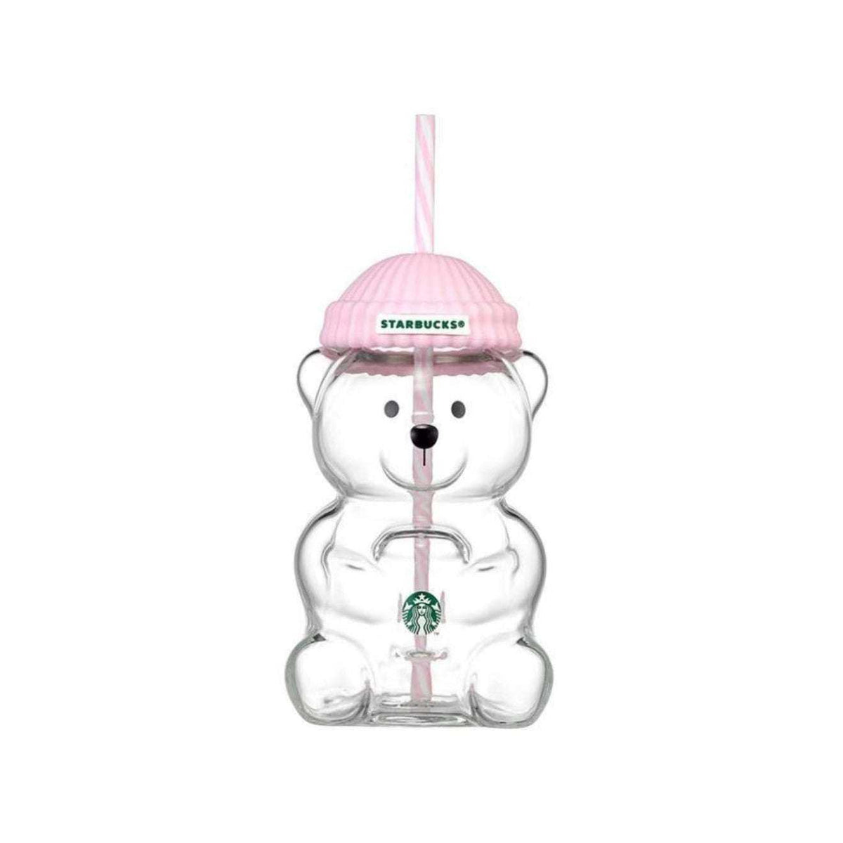 Starbucks Bearista glass cold cup with silicone beanie lid and straw