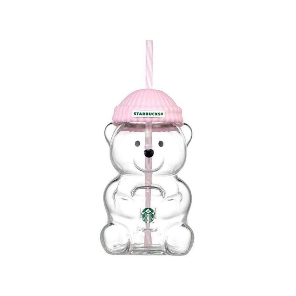 Starbucks Bearista glass cold cup with silicone beanie lid and reusable straw