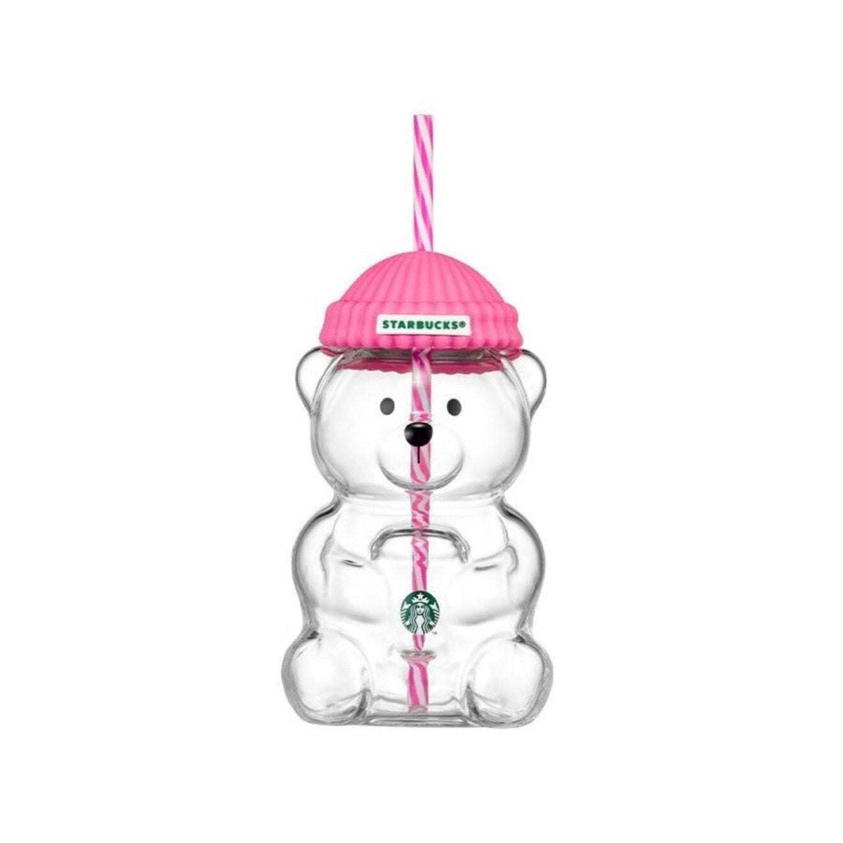 Starbucks Bearista glass cold cup with silicone beanie lid and reusable straw