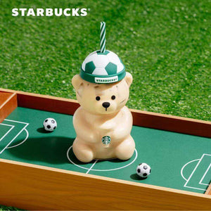 Starbucks Bearista glass cold cup with silicone beanie lid and reusable straw