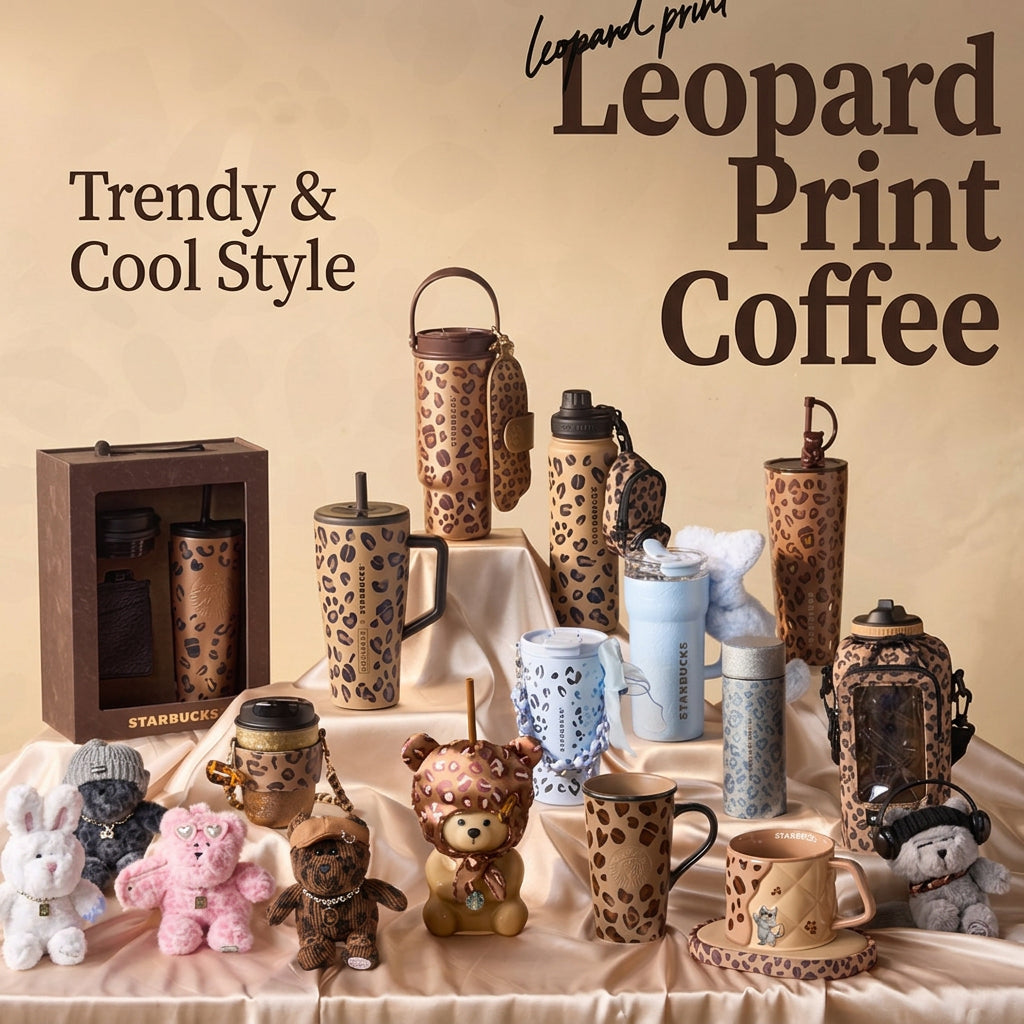 Starbucks large capacity insulated leopard print coffee cup